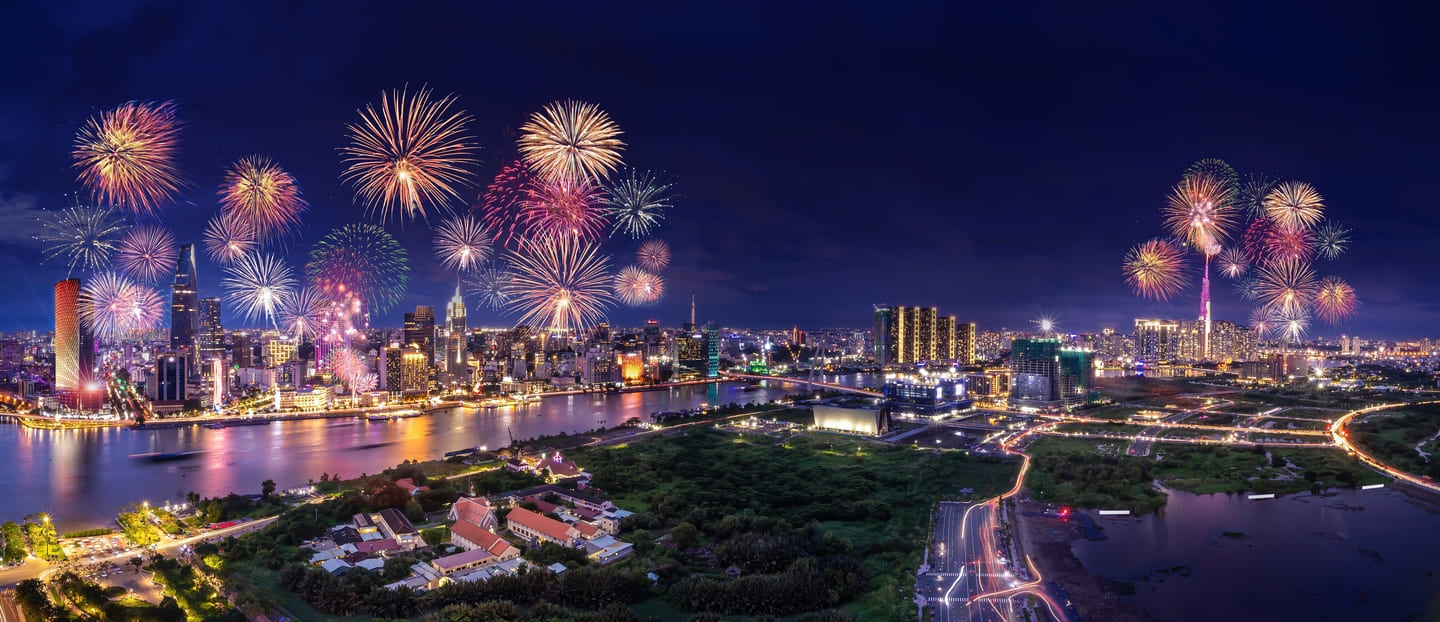 Fireworks at Saigon River, Ho Chi Minh City, Vietnam