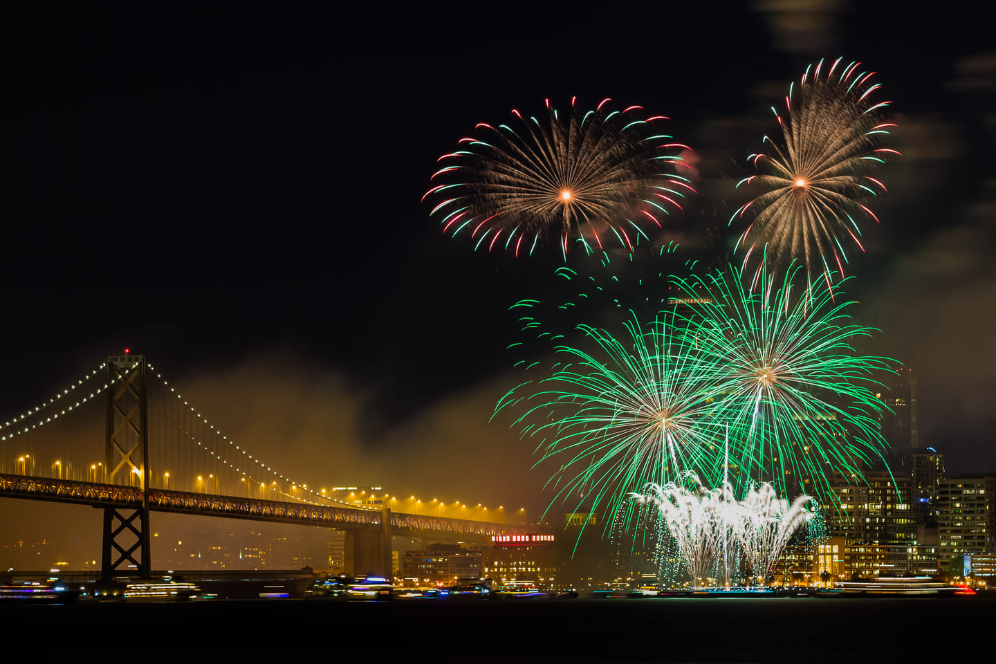 New Year Fireworks at Golden Gate Bridge, San Francisco