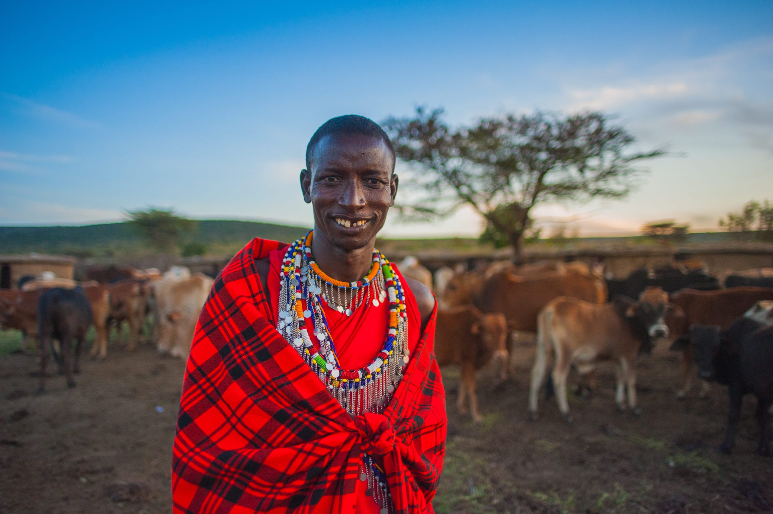 Massai man in traditional red clothing